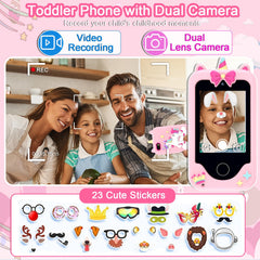 Luoba Kids Phone dual-camera setup enables quick selfies with family.
