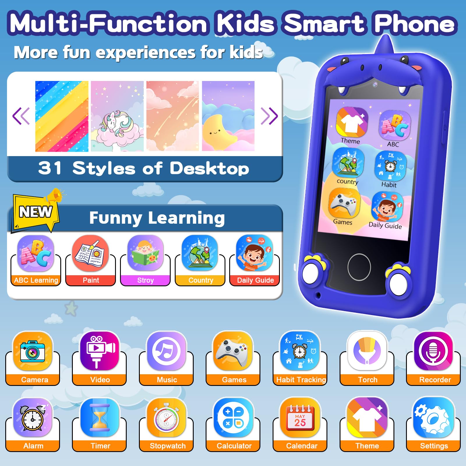 Luoba kids phone screen display showing bright learning visuals.