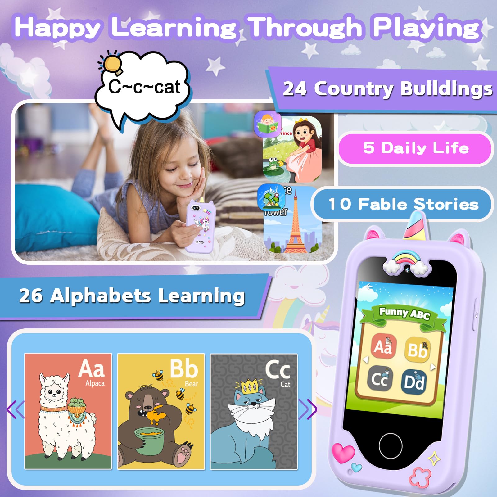 Luoba Kids Smart Phone silicone case provides drop protection and durability for little hands.