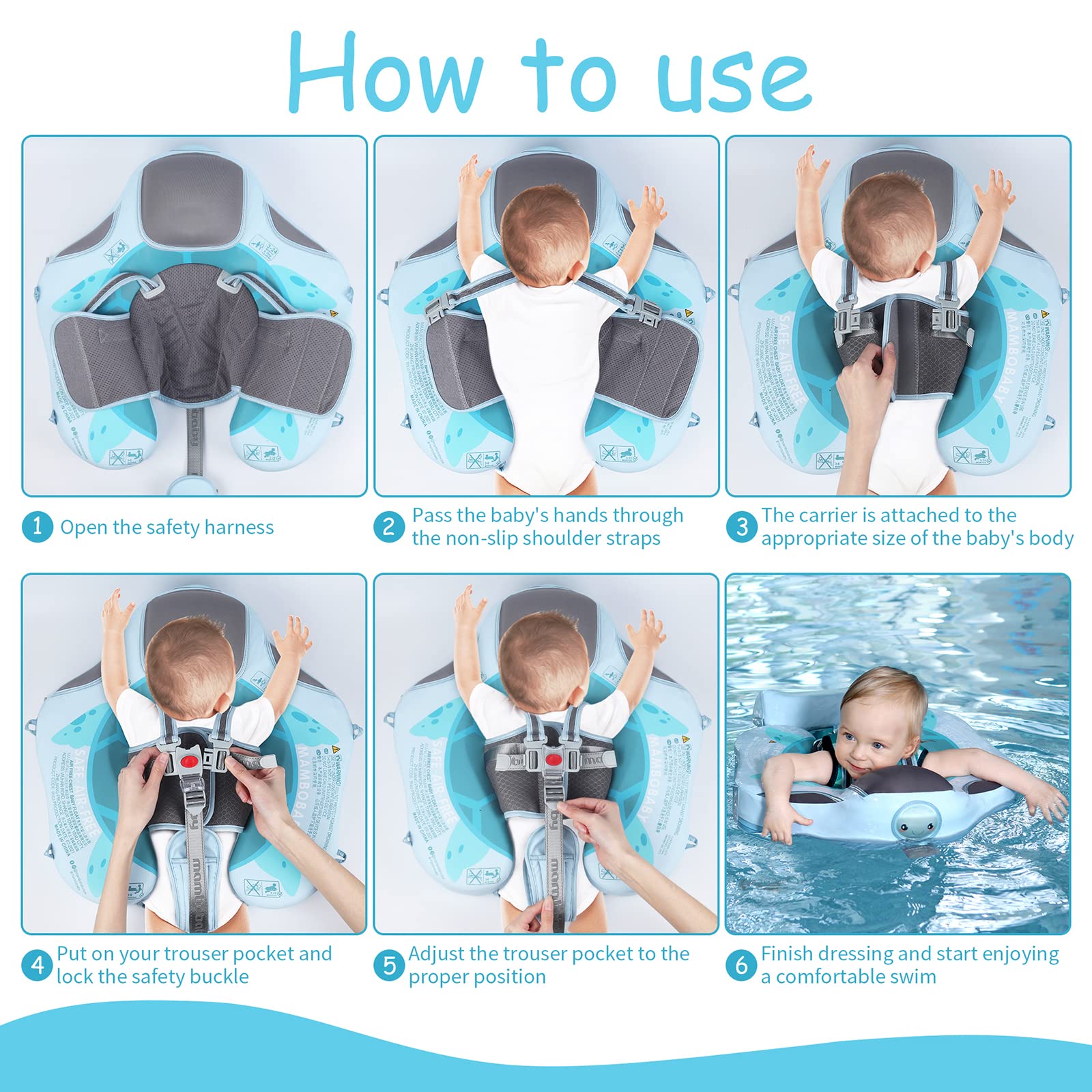 Lurui five-point harness with between-legs strap helps prevent slips.