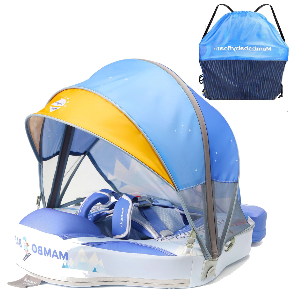 Lurui baby float with removable canopy offering UPF 50+ sun protection for pool time.