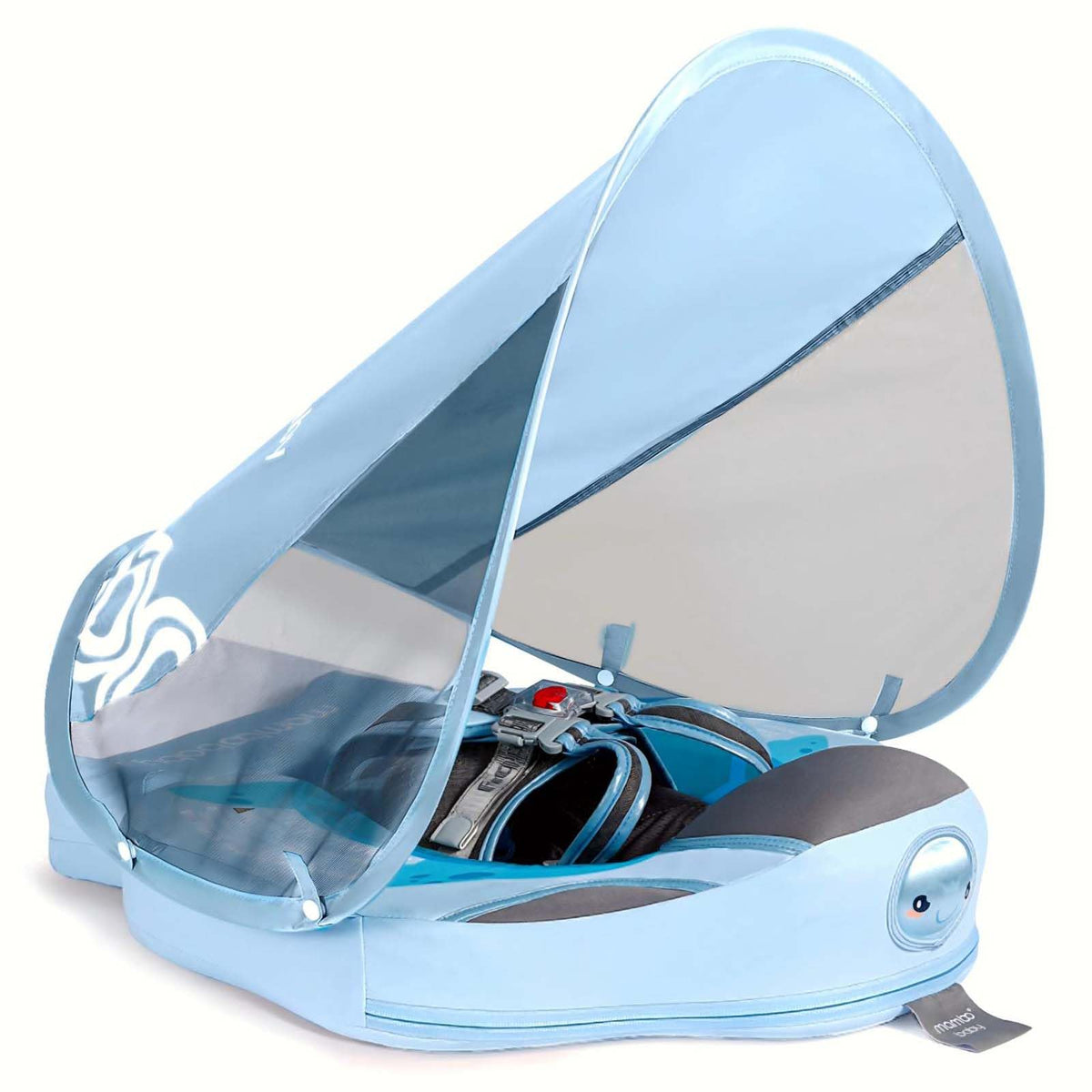 Lurui baby float with canopy provides sun protection and stable buoyancy.