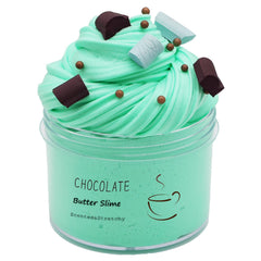 Luskidol Butter Chocolate Slime jar shows soft, stretchy texture for kids.