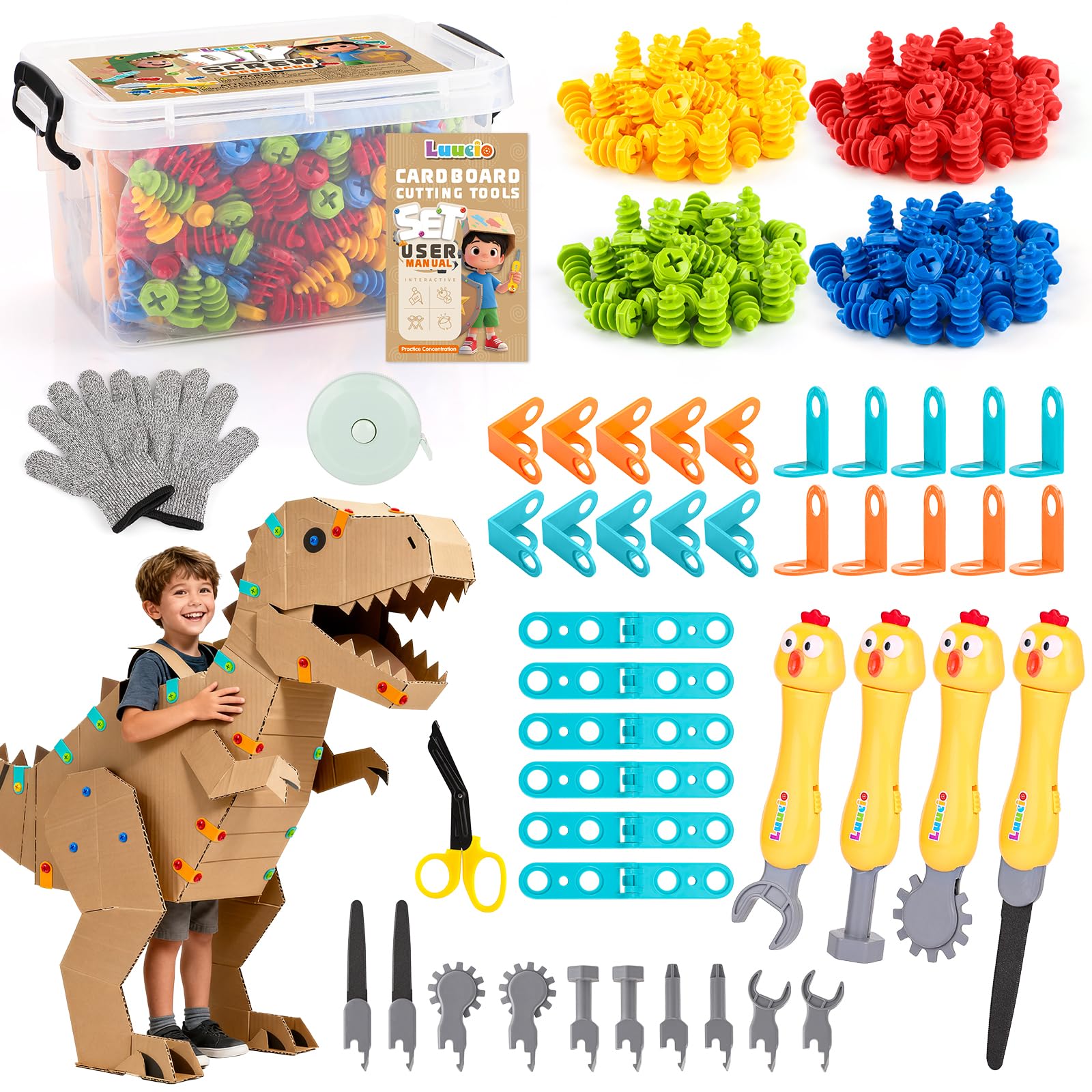 Luucio cardboard cutter for kids set with bright handles boosts imaginative projects.
