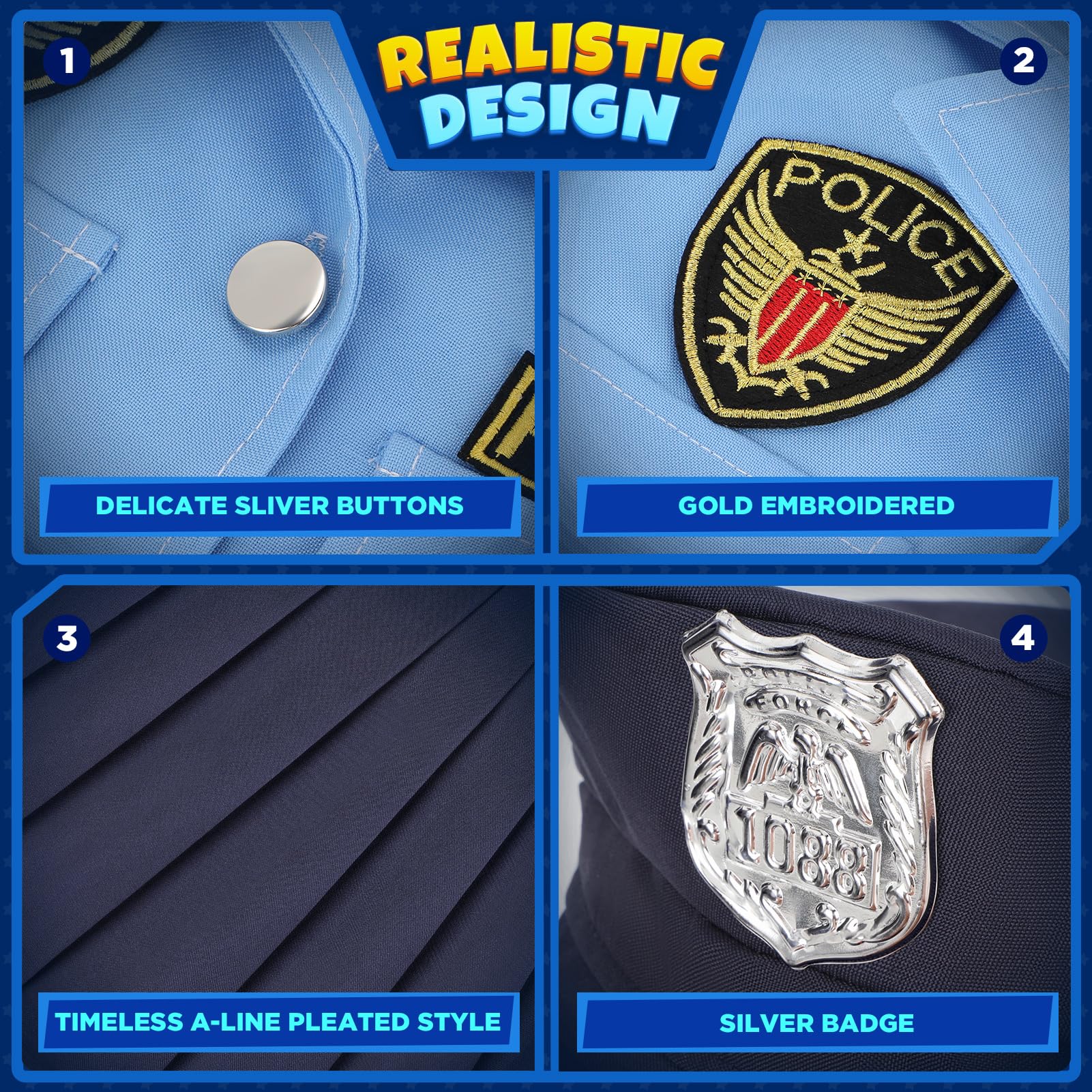 Luucio girls police officer skirt pairs with belt for complete role-play outfits.