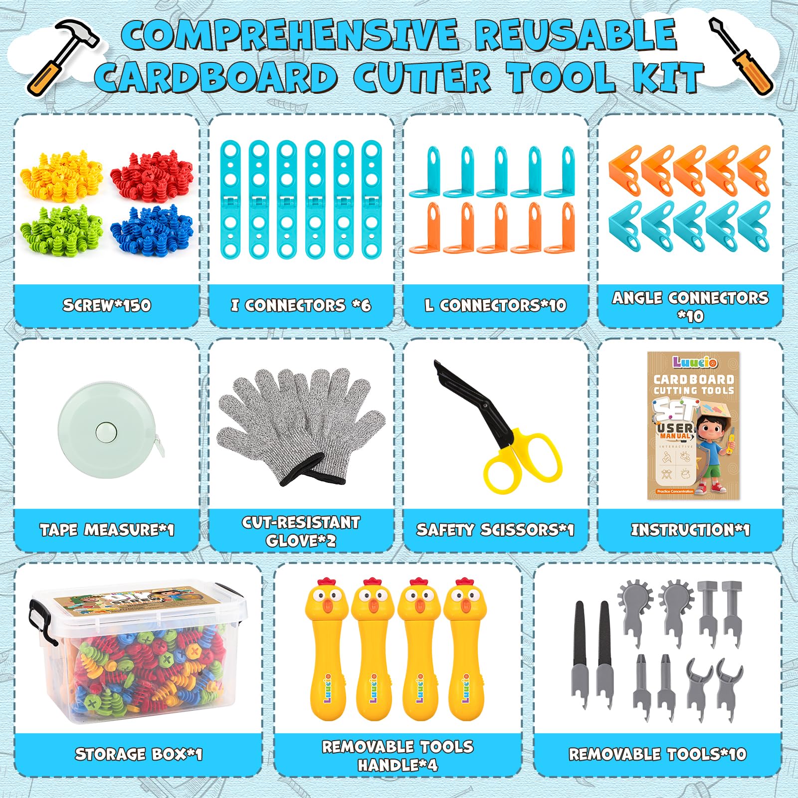 Luucio protective gloves pack keeps kids' hands safe during DIY cardboard crafting.