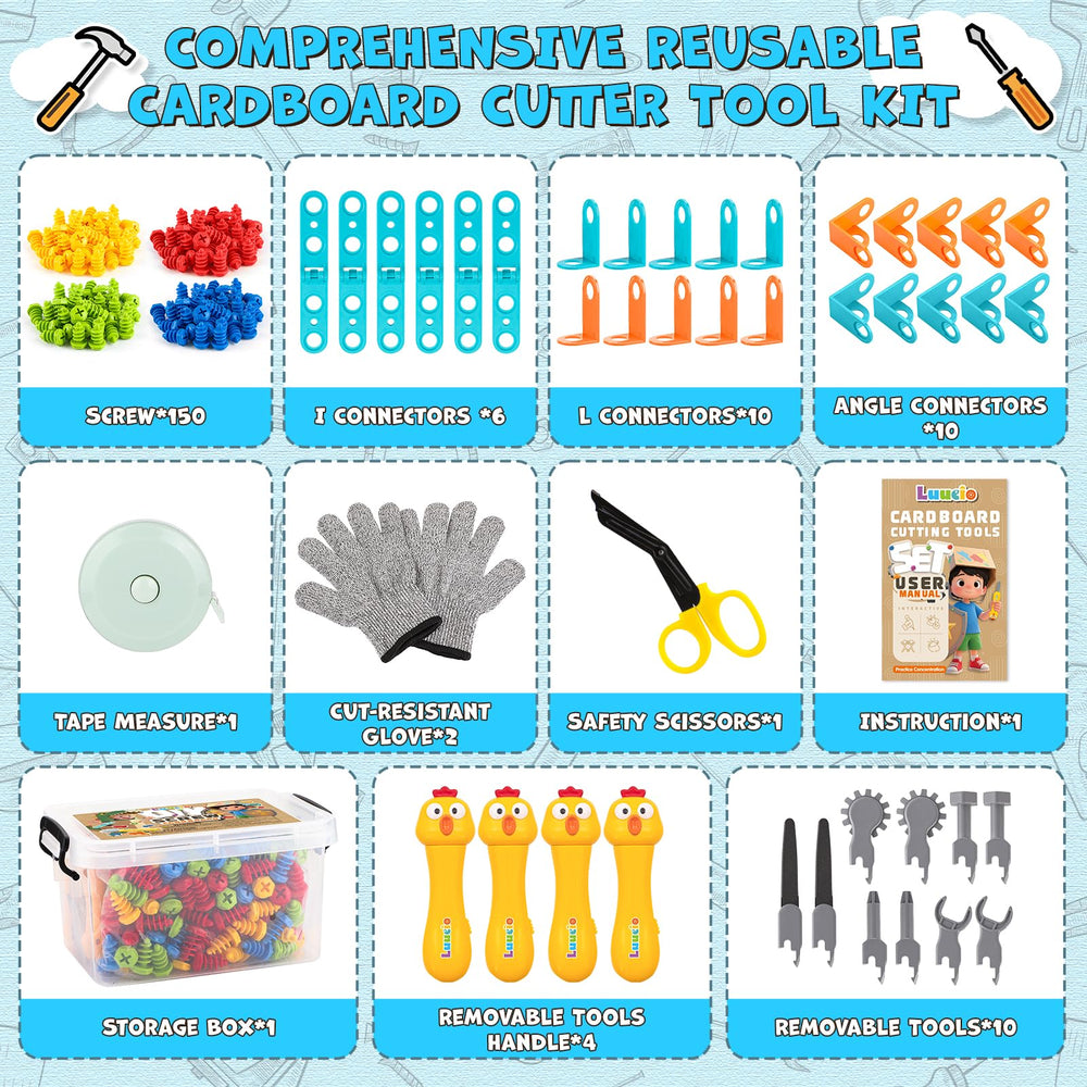 Luucio protective gloves pack keeps kids' hands safe during DIY cardboard crafting.