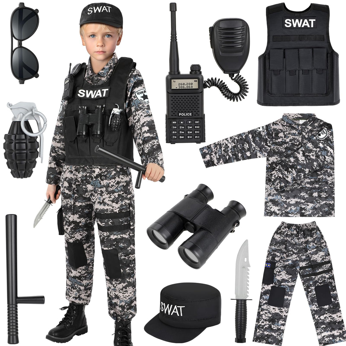 Luucio SWAT costume hat for kids enhances authentic police playtime
