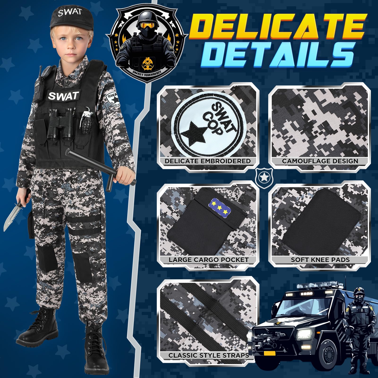 Luucio SWAT costume shirt with detailed styling for imaginative role-play