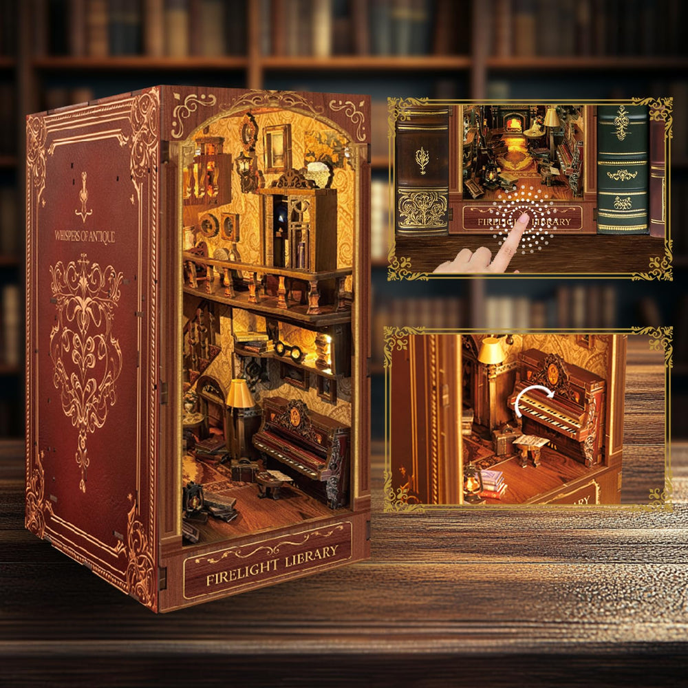 Luuwik Firelight Library Nook miniature library creates a magical display