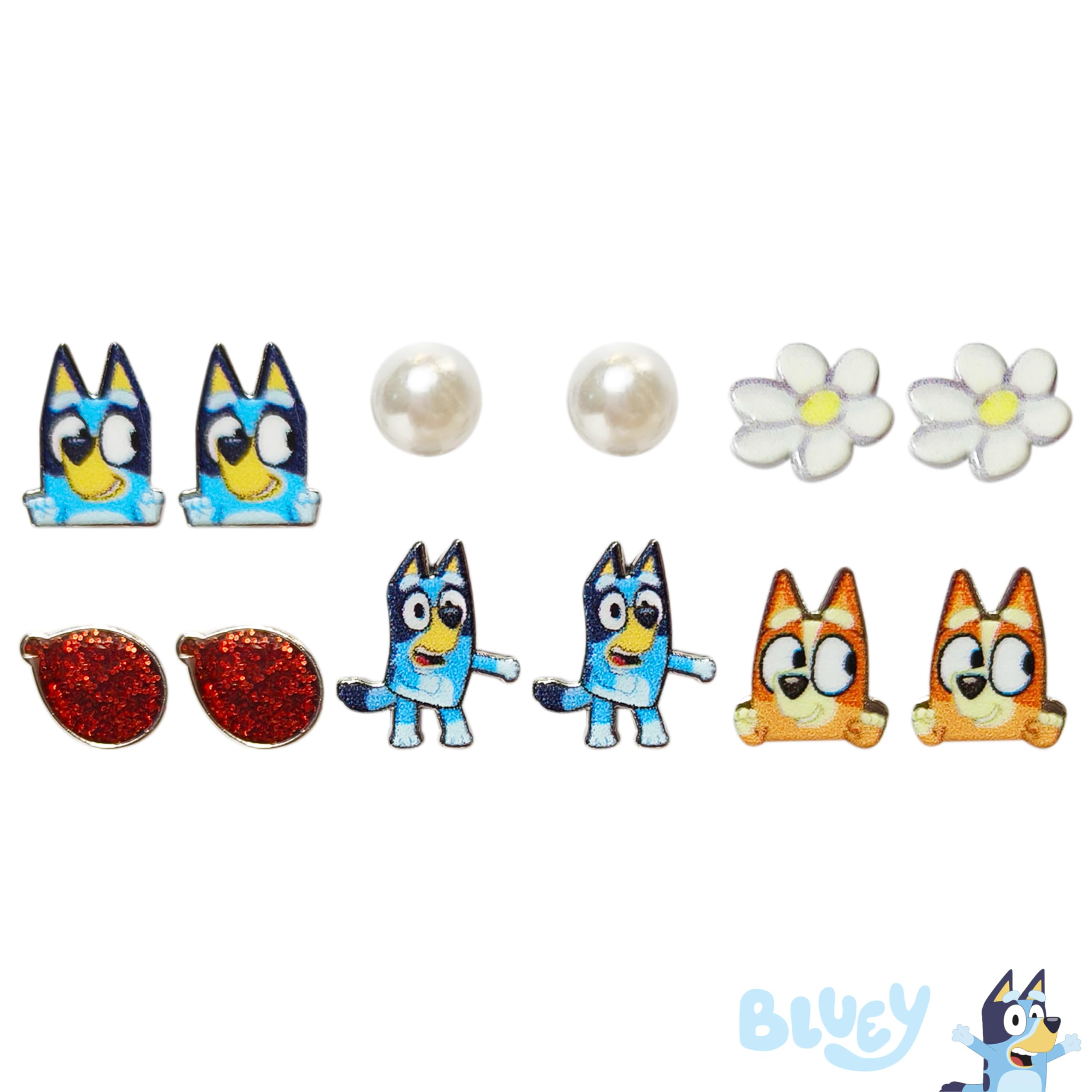 LUV HER Bluey collection includes studs and fishhooks for various outfits.