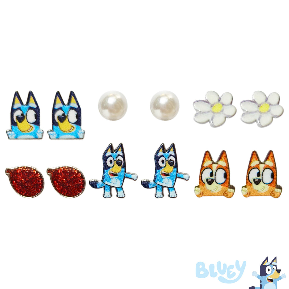 LUV HER Bluey collection includes studs and fishhooks for various outfits.