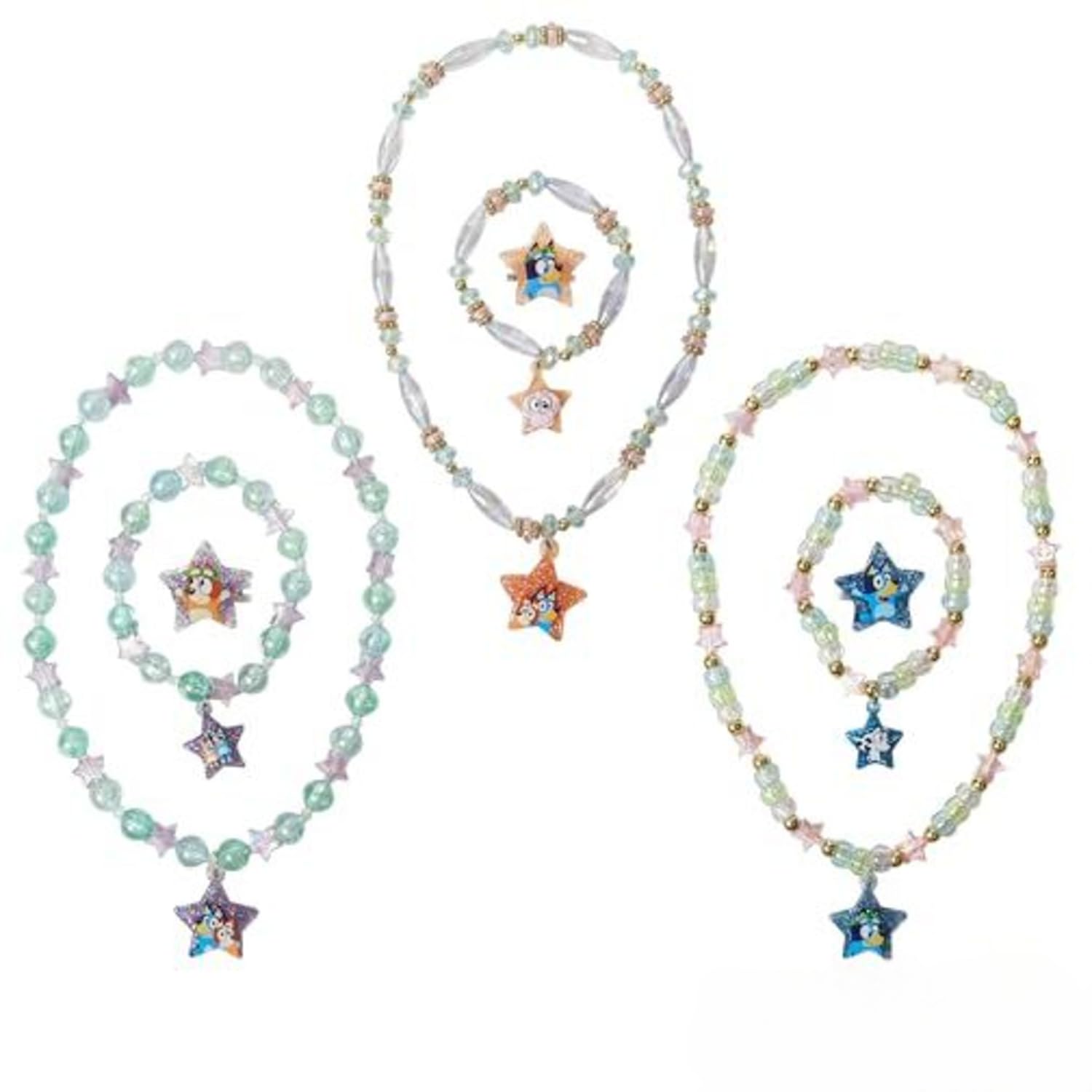 LUV HER Bluey emblem necklace closeup highlighting kid-friendly design and style