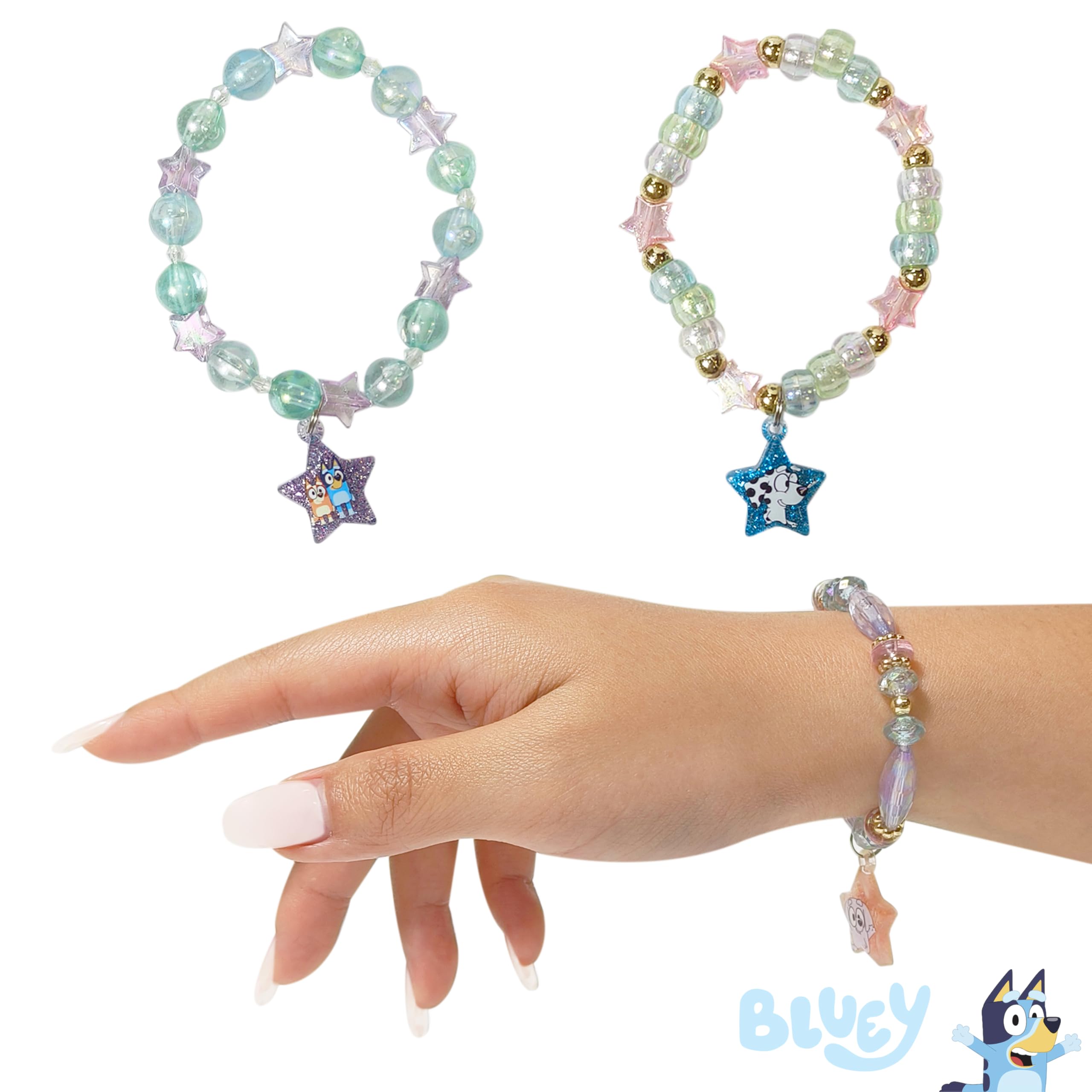 LUV HER Bluey toddler bracelets closeup showing emblem text and durable construction