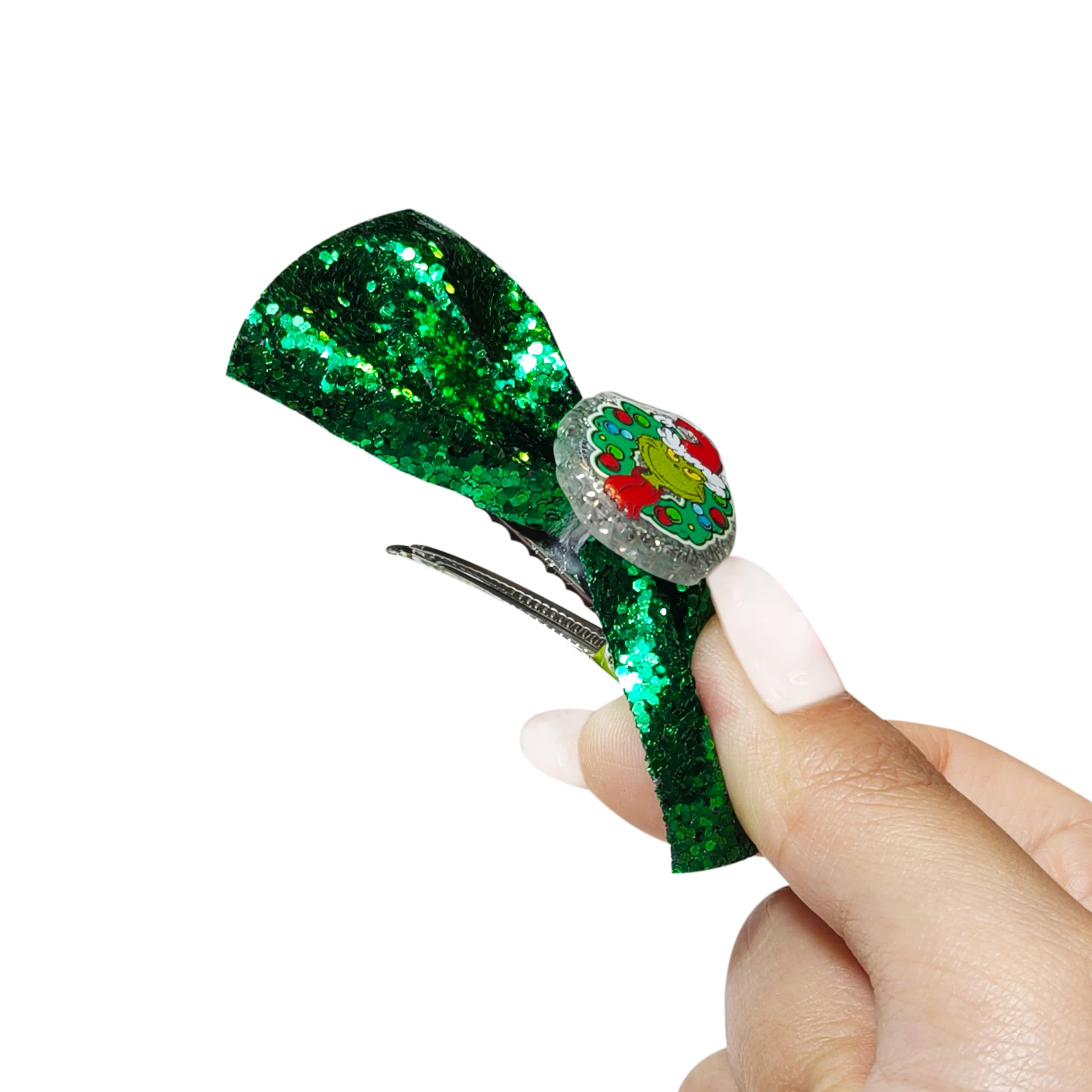 LUV HER Grinch glitter bow enhances holiday look and sparkle