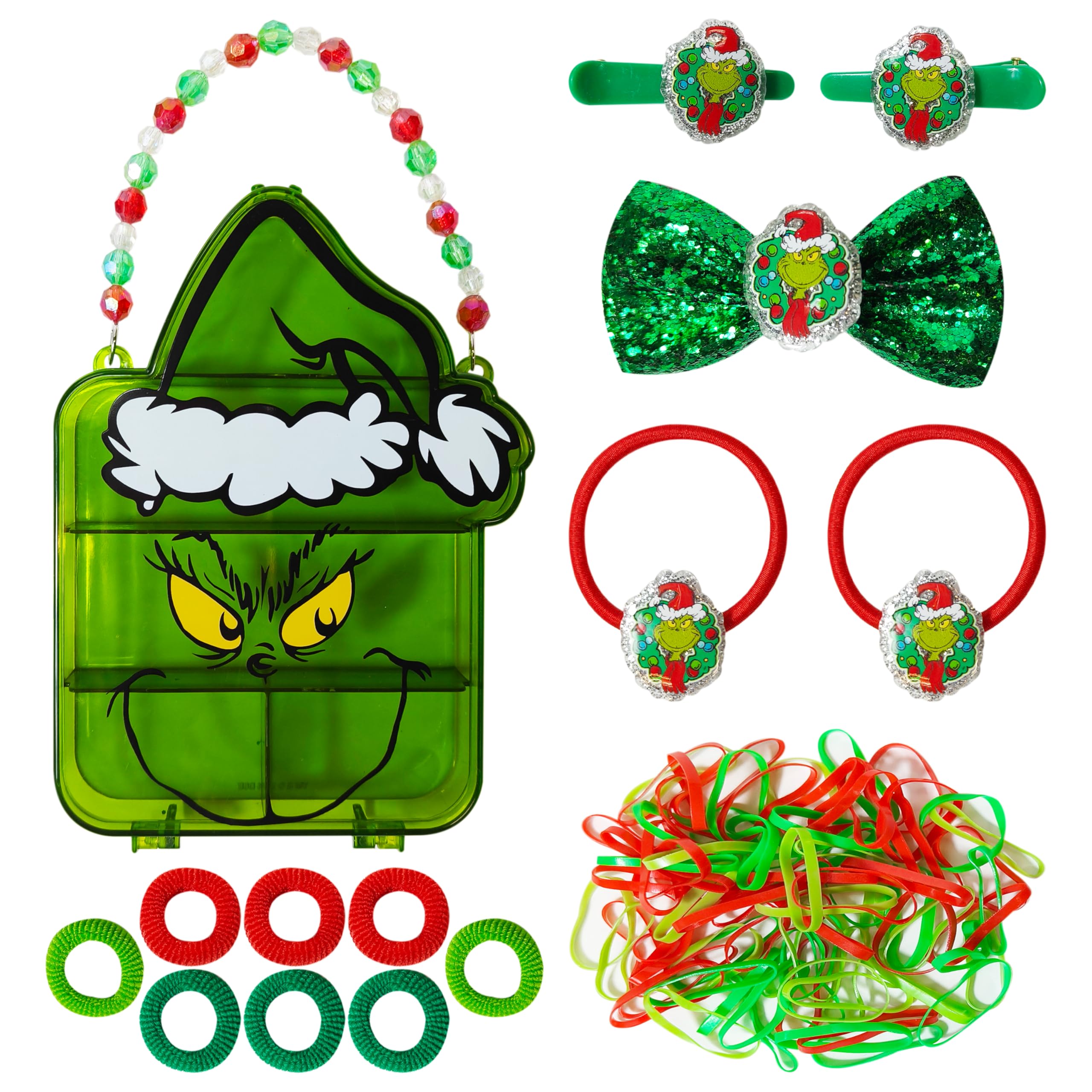 LUV HER Grinch hair accessory case with beaded handle for stylish storage on the go