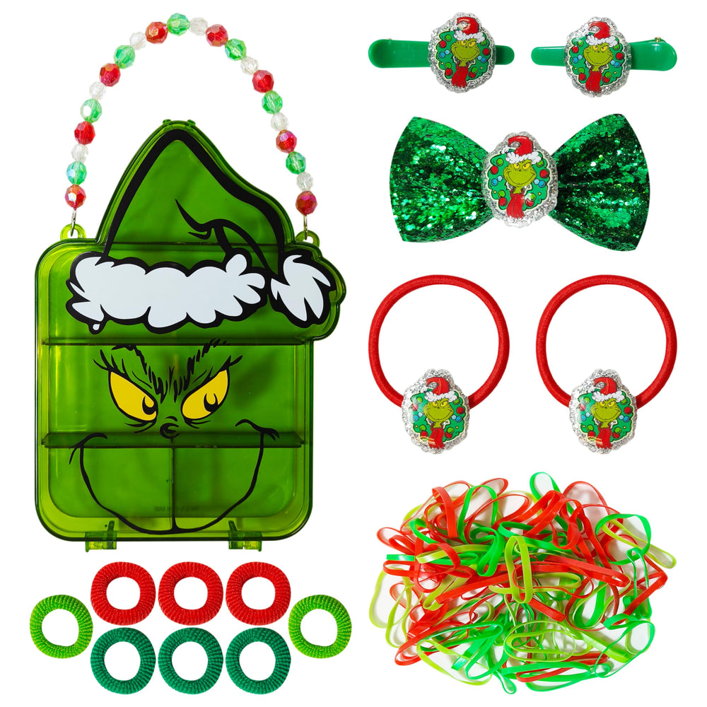 LUV HER Grinch hair accessory case with beaded handle for stylish storage on the go