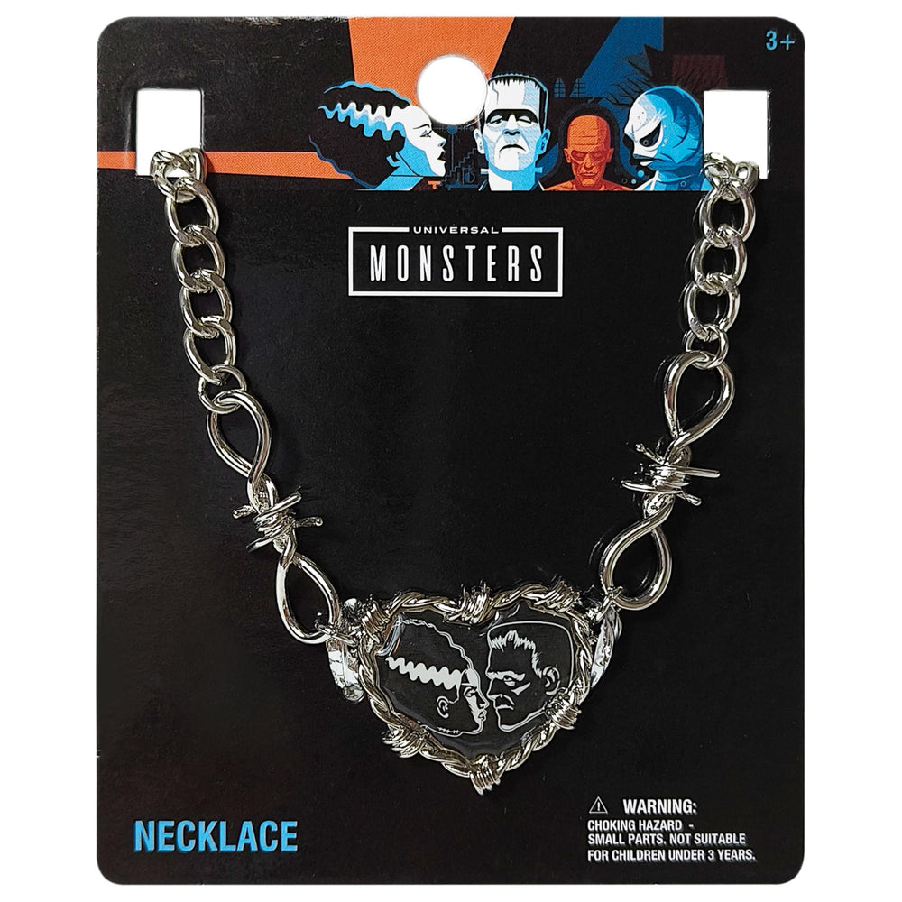 LUV HER Kids Universal Monsters Necklace featuring Frankenstein heart pendant, ideal for Halloween outfits.