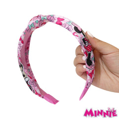 LUV HER Minnie knotted headband pink side view shows comfortable grip.