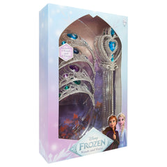 LUV HER princess dress-up scene with four crowns and four wands in silver.