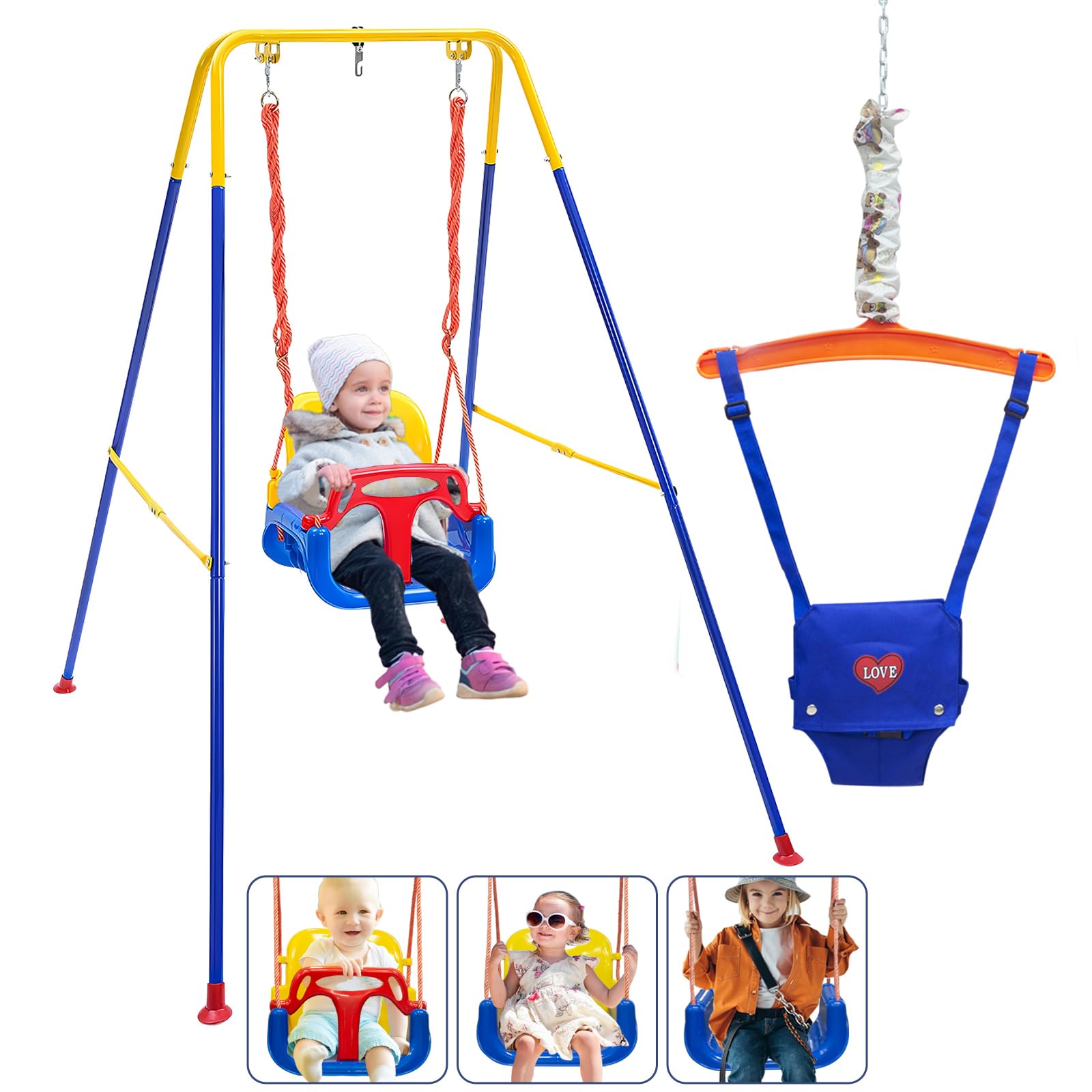 Luxdsgn 3-in-1 toddler swing on a foldable stand for indoor or outdoor play