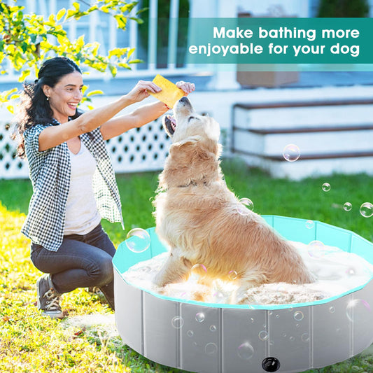 LuxPool foldable dog pool filled with water for a refreshing pet bath