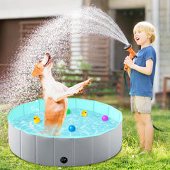 LuxPool foldable dog pool folded for compact storage and easy transport