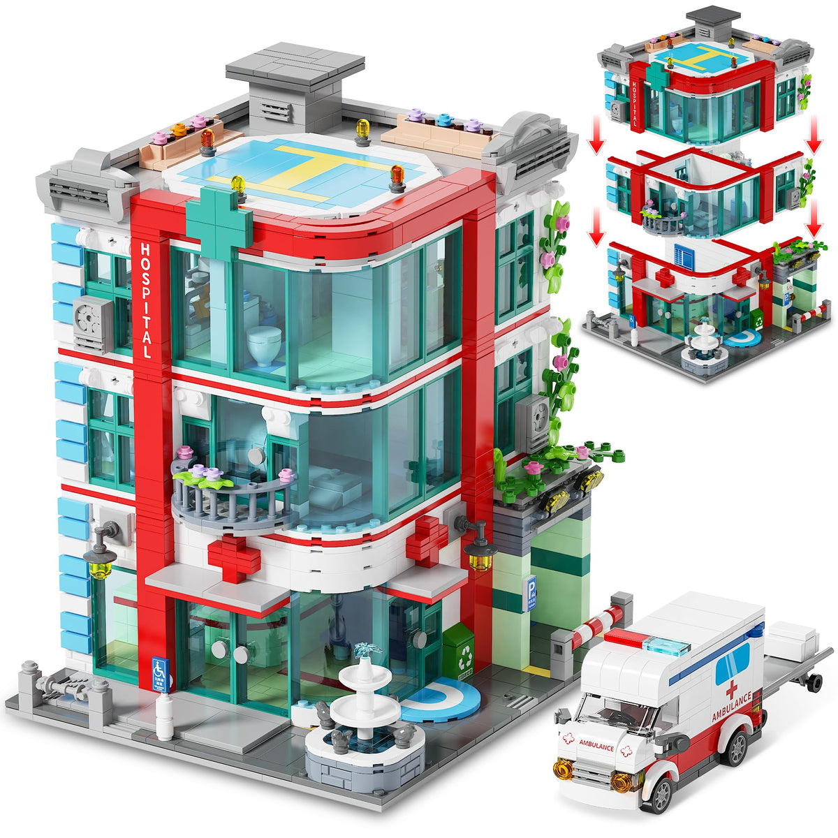 LuxRebuty City Hospital ambulance block set for immersive display and storytelling play.