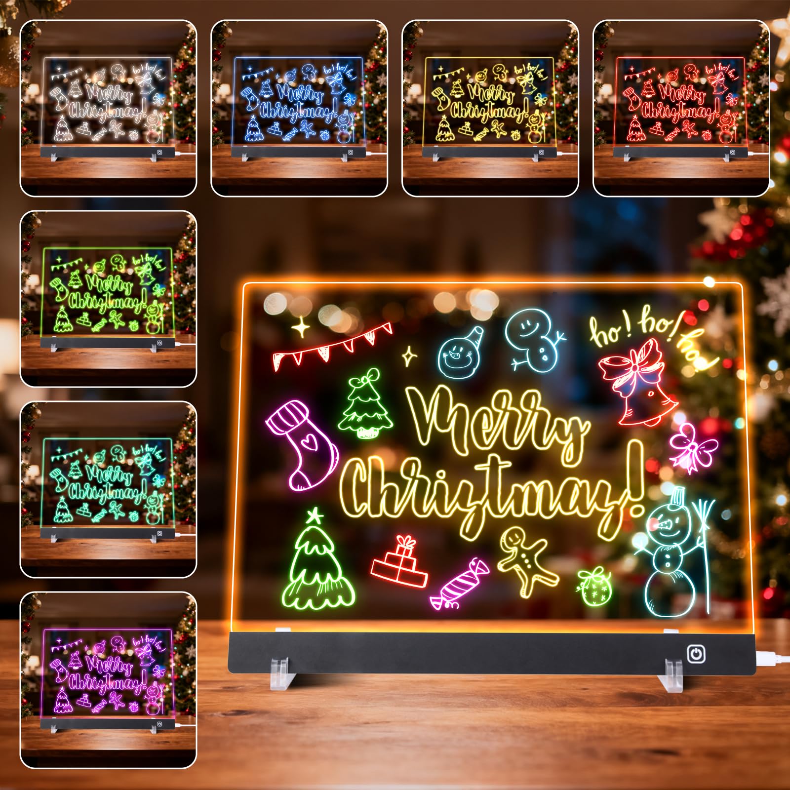 LuxuMach LED note board displays colorful notes and playful doodles.