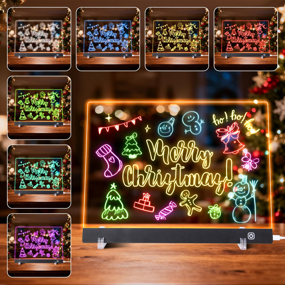 LuxuMach LED note board displays colorful notes and playful doodles.