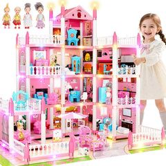 LUYE 4 Stories Doll House front view shows sturdy four-story frame for imaginative play