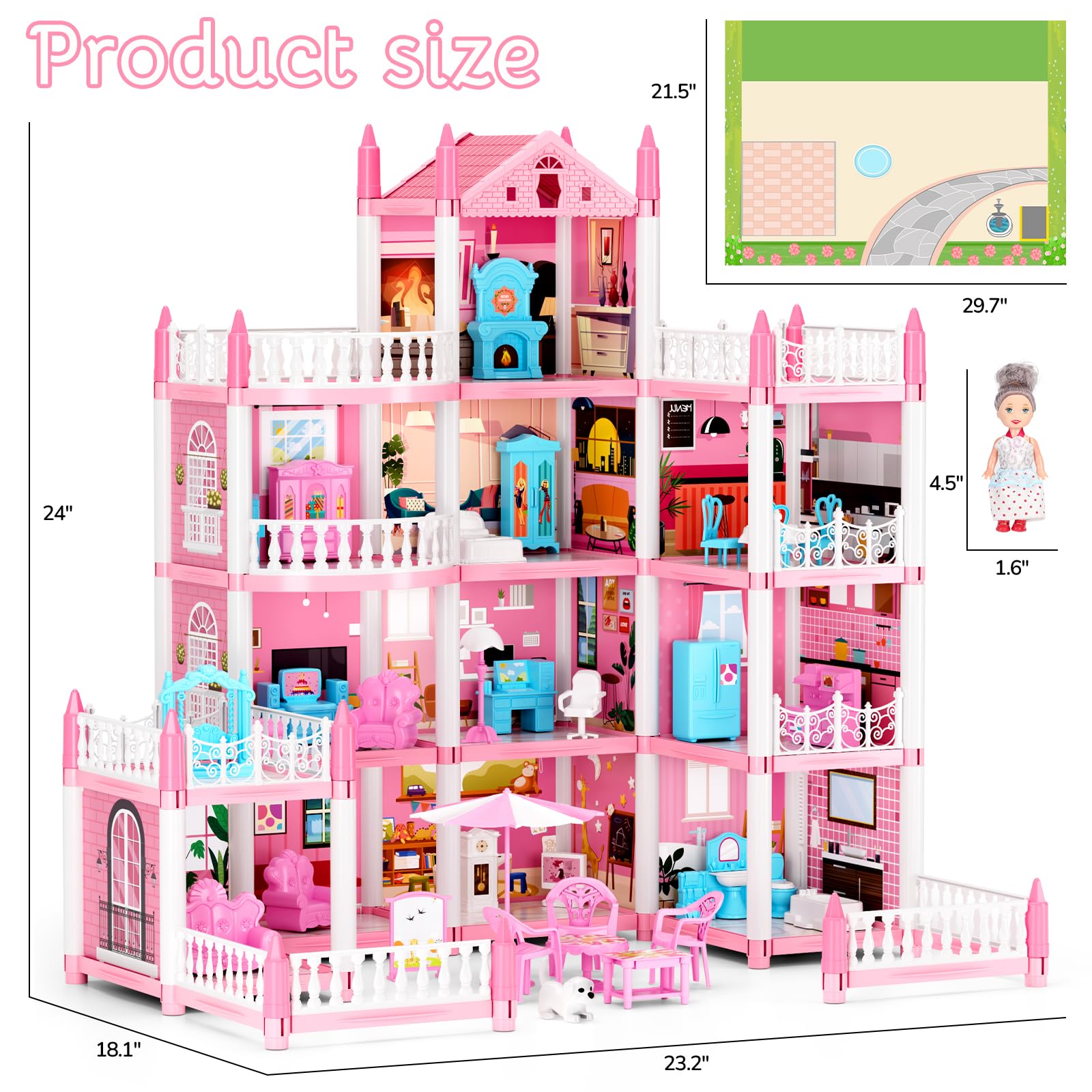 LUYE 4 Stories Doll House portable design enables easy setup and storage