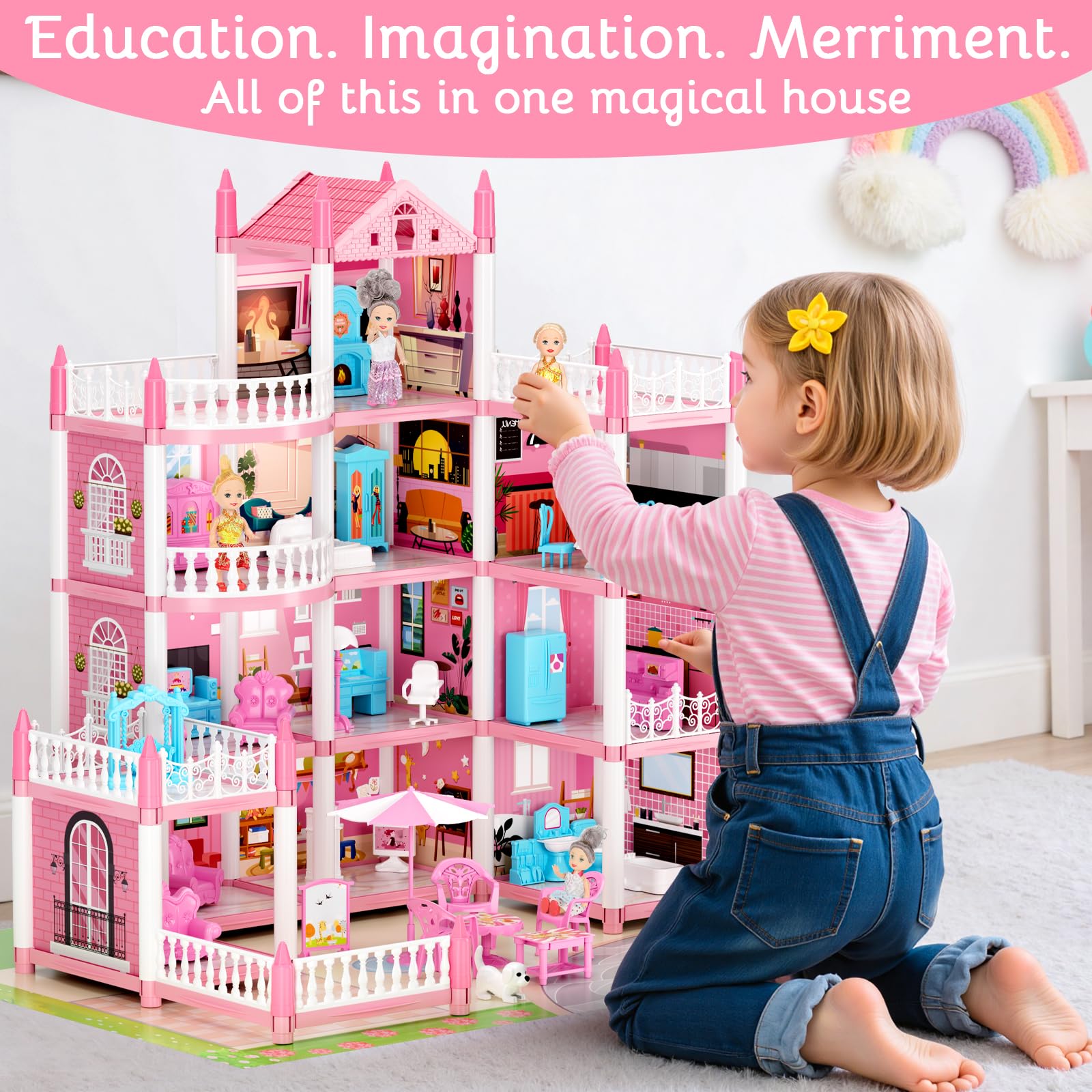 LUYE 4 Stories Doll House princess room designed for imaginative role-play adventures
