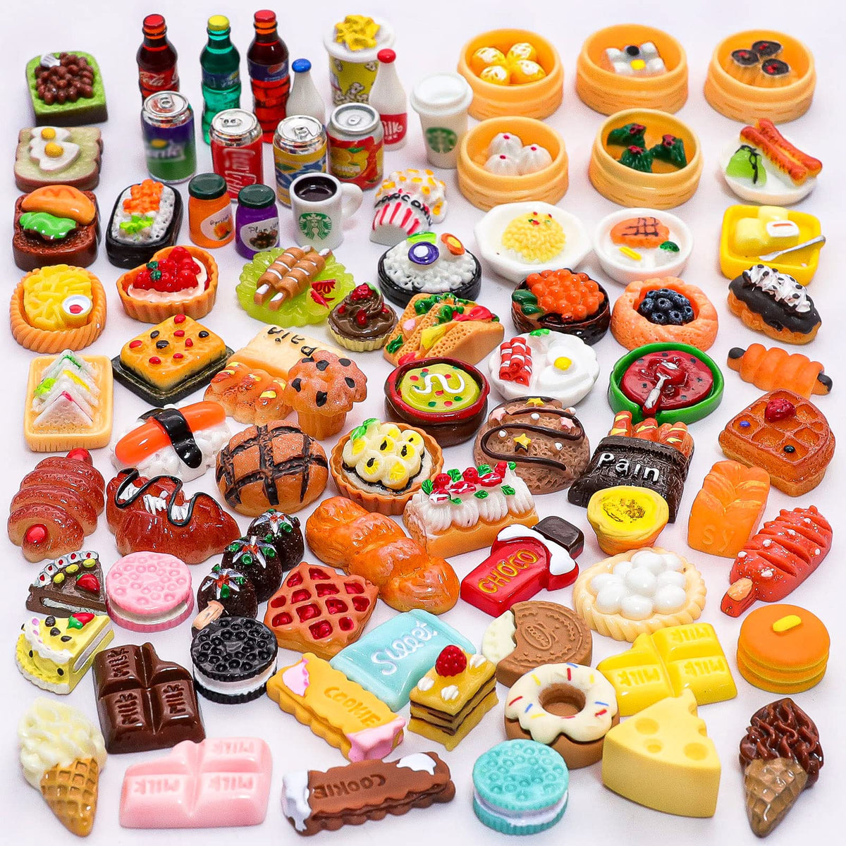 LUYI mini food and drink bottles set for dollhouses, colorful, detailed for imaginative dining scenes.