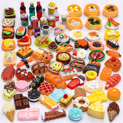 LUYI mini food and drink bottles set for dollhouses, colorful, detailed for imaginative dining scenes.