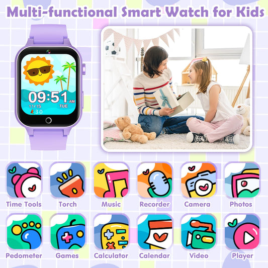 Luyiilo Kids Games Watch side view in purple, ergonomic strap for kids.