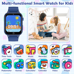 Luyiilo Kids Smart Watch blue side view, easy access for quick game sessions