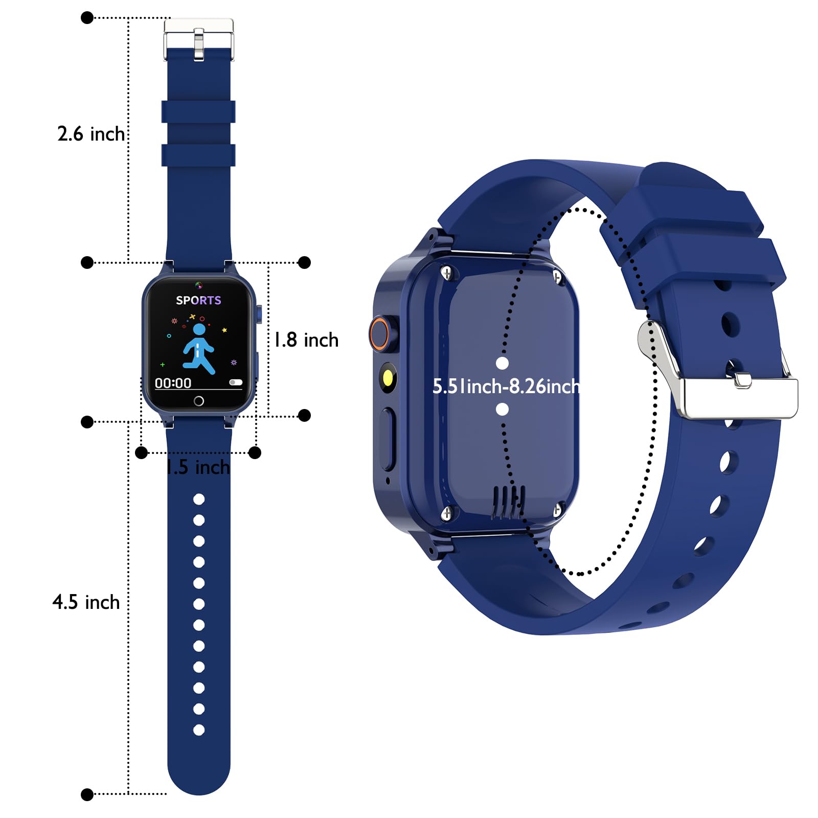 Luyiilo Kids Smart Watch waterproof strap, skin-friendly silicone for daily wear
