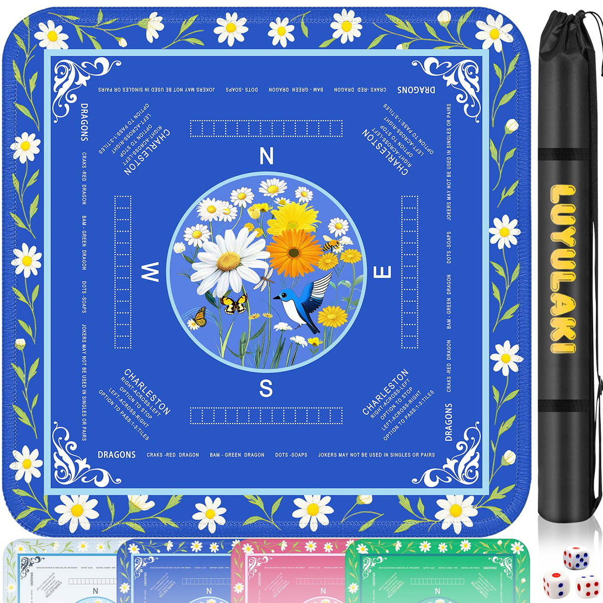 LUYULAKI floral mahjong mat top view showing daisies for learning and gifting