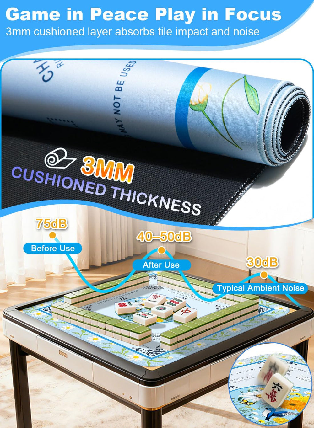 LUYULAKI 33.1-inch square mat fits four players comfortably.