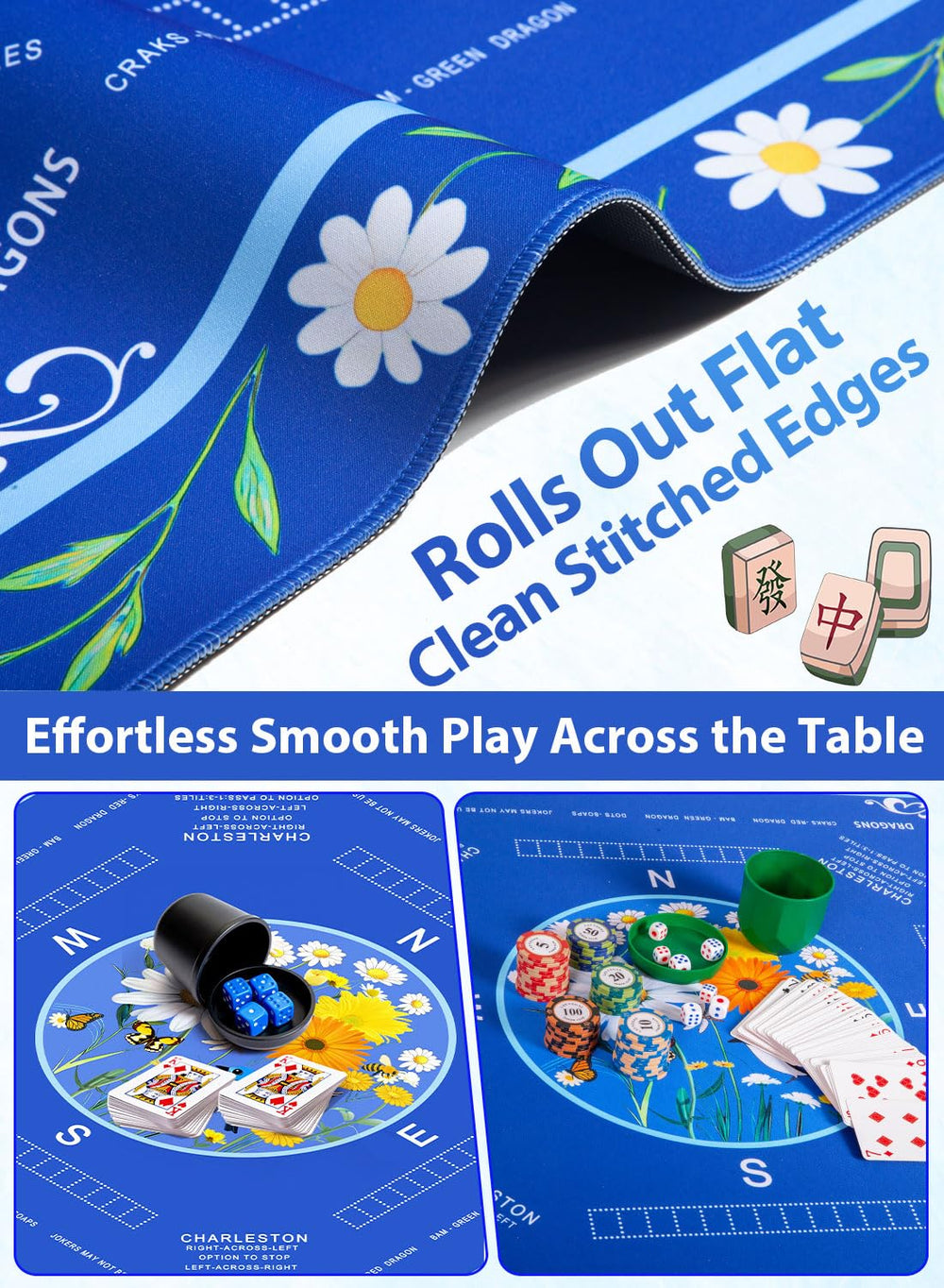 LUYULAKI mahjong mat rolled edge close-up illustrating no-crease design