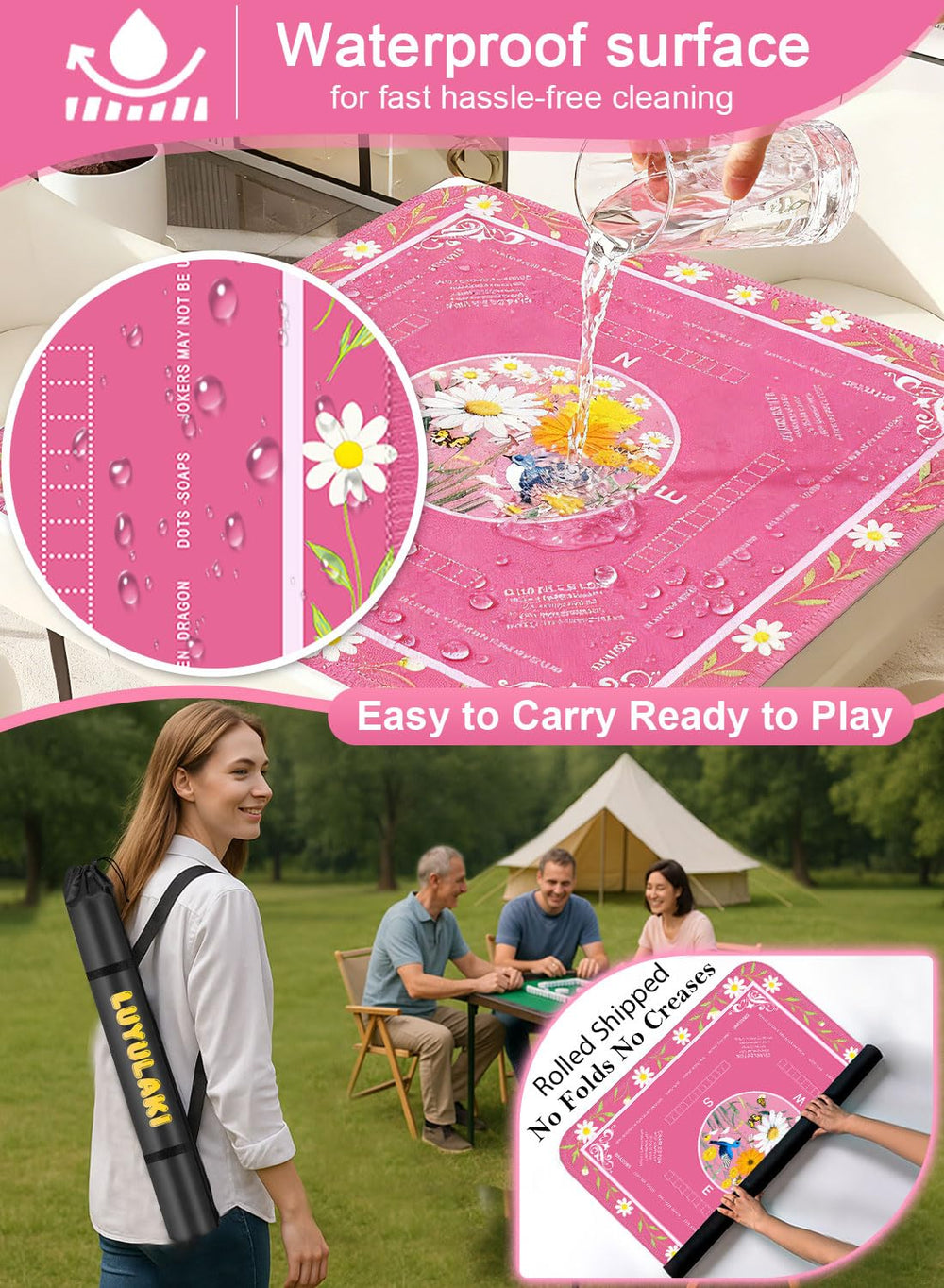 LUYULAKI floral design on rose pink mat enhances table aesthetic
