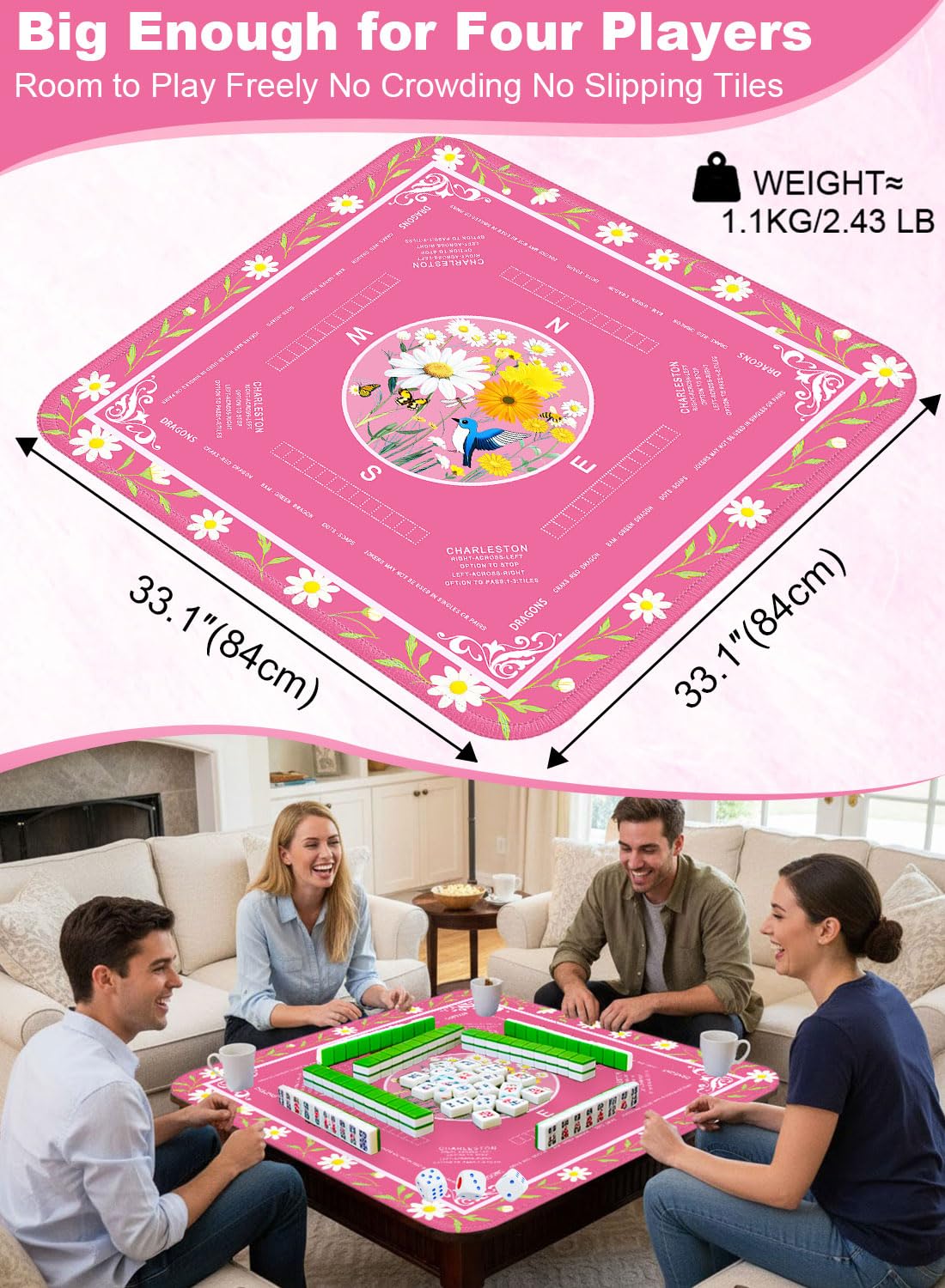 LUYULAKI mahjong mat with non-slip backing keeps tiles steady