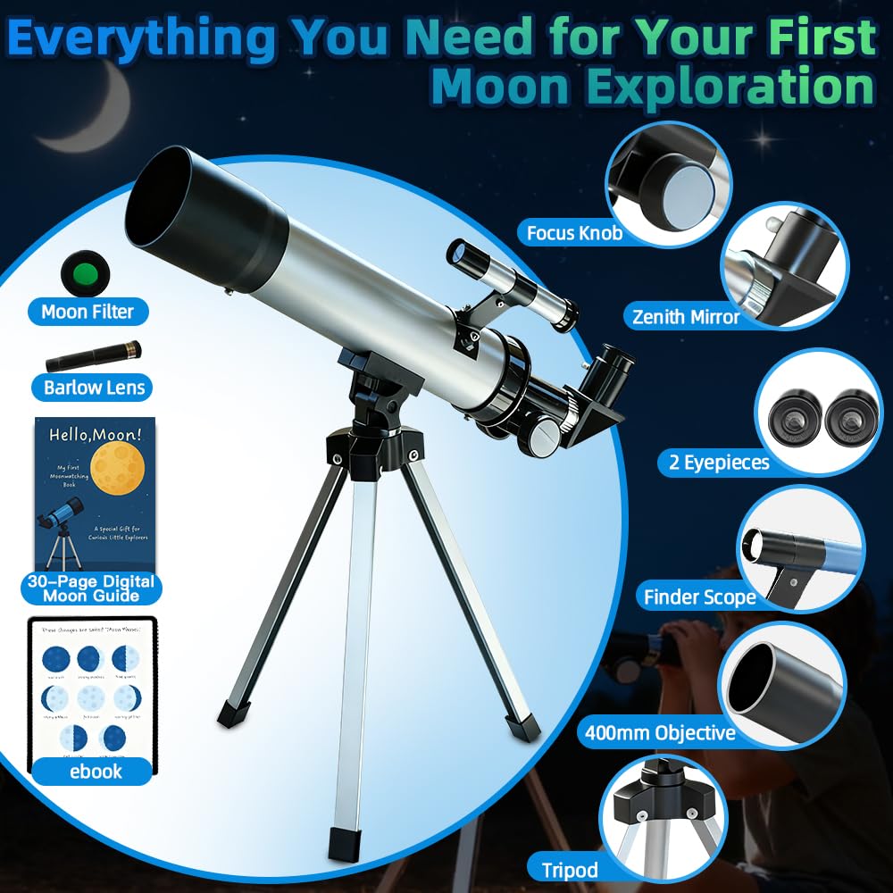 Luzsco Kids Telescope on a sturdy tripod for stable nighttime views.