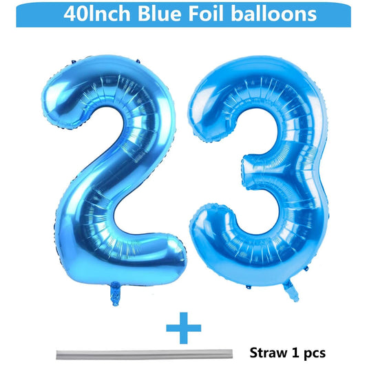 LVMOQIQIU blue foil number 23 balloons add vibrant celebration flair.