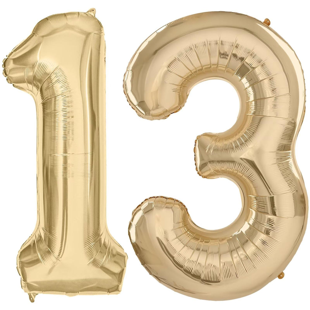 LVMOQIQIU light gold 40-inch number balloon, ideal for elegant 13th birthday celebrations.