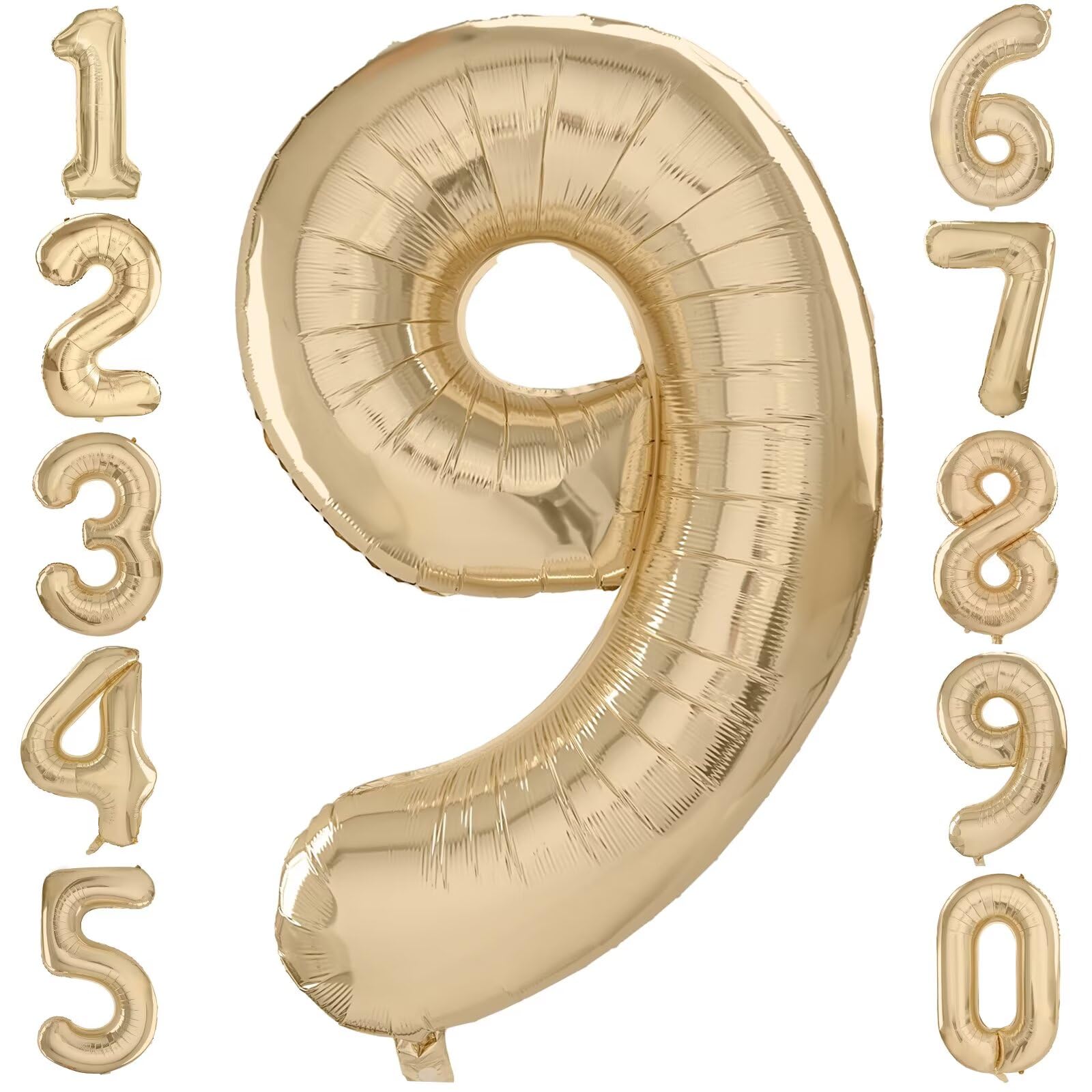LVMOQIQIU light gold 40-inch number 9 foil balloon for elegant birthday decor.