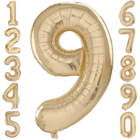 LVMOQIQIU light gold 40-inch number 9 foil balloon for elegant birthday decor.