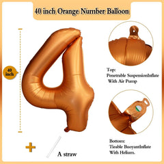 LVMOQIQIU orange foil number balloon 40-inch close-up showing shiny surface