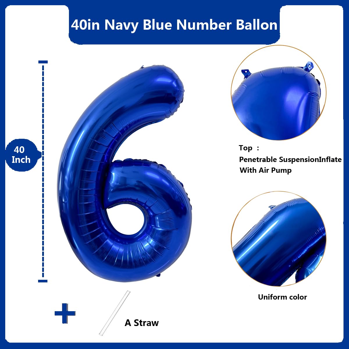 LVMOQIQIU navy blue number 6 balloon, side view adds dramatic focal point for events.